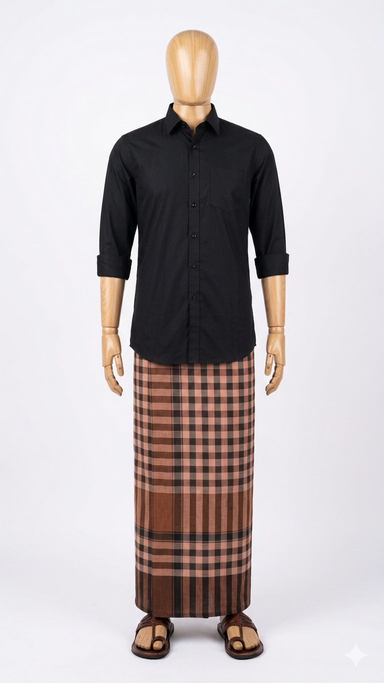 Brown & Black Checkered Handloom Mundu/Panche