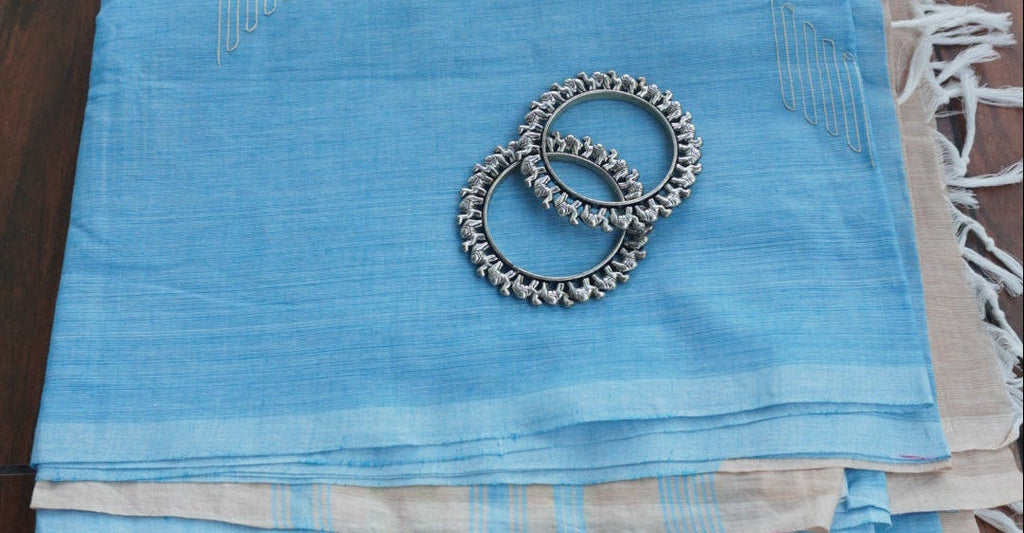 Naturally Dyed Sky Blue Organic Cotton Handloom Saree