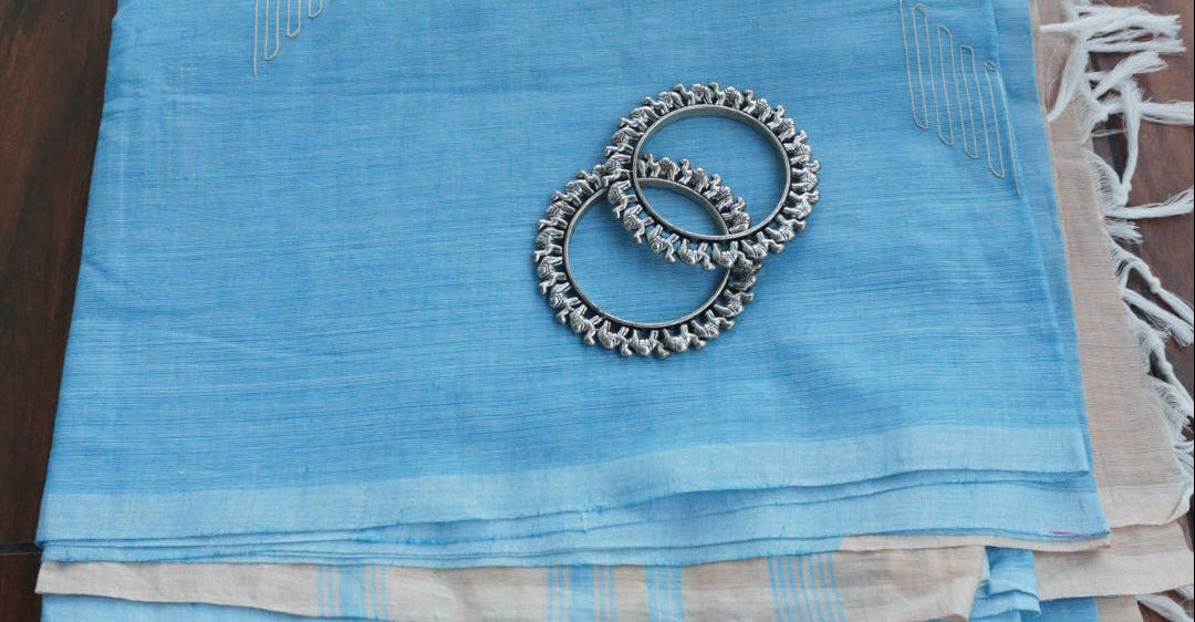 Naturally Dyed Sky Blue Organic Cotton Handloom Saree