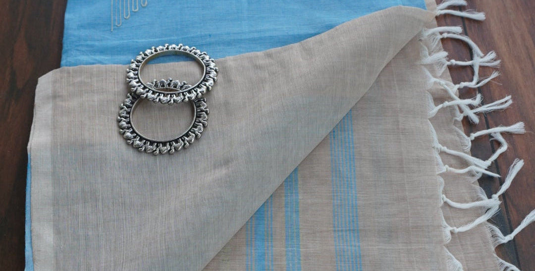 Naturally Dyed Sky Blue Organic Cotton Handloom Saree