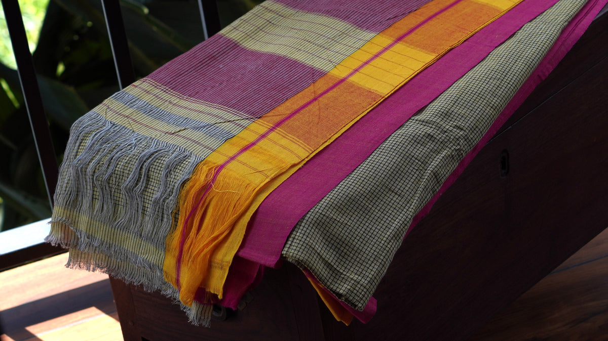 Cream Patteda Anchu Handloom Saree with Pink and Yellow Border