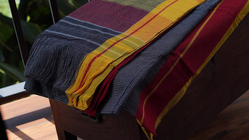 Black Patteda Anchu Handloom Saree with Yellow and Red Border