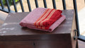 Peach Patteda Anchu Handloom Saree with Red Gomi Border