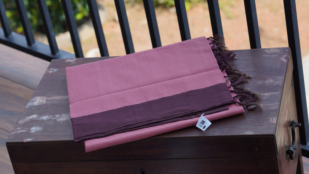 Mauve Pink Plain Kasargod Handloom Saree With Dark Brown Border