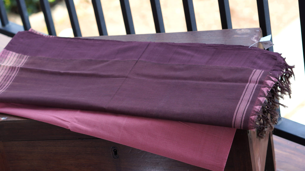 Mauve Pink Plain Kasargod Handloom Saree With Dark Brown Border