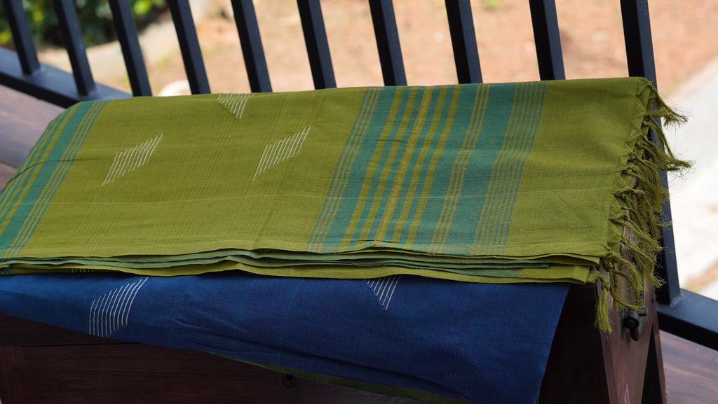 Naturally Dyed Peacock Blue Cotton Handloom Saree