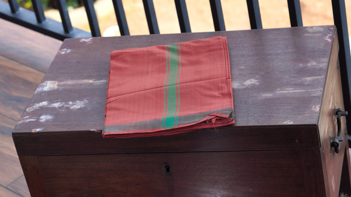 Brown/Kavi Kasargod Handloom Mundu/Panche with Green Border