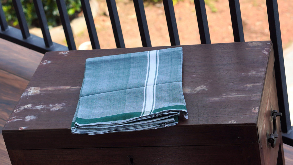 Light Green Kasargod Handloom Mundu/Panche with White Border