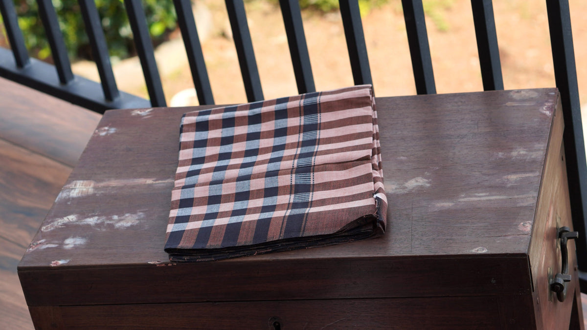 Brown & Black Checkered Kasargod Handloom Mundu/Panche
