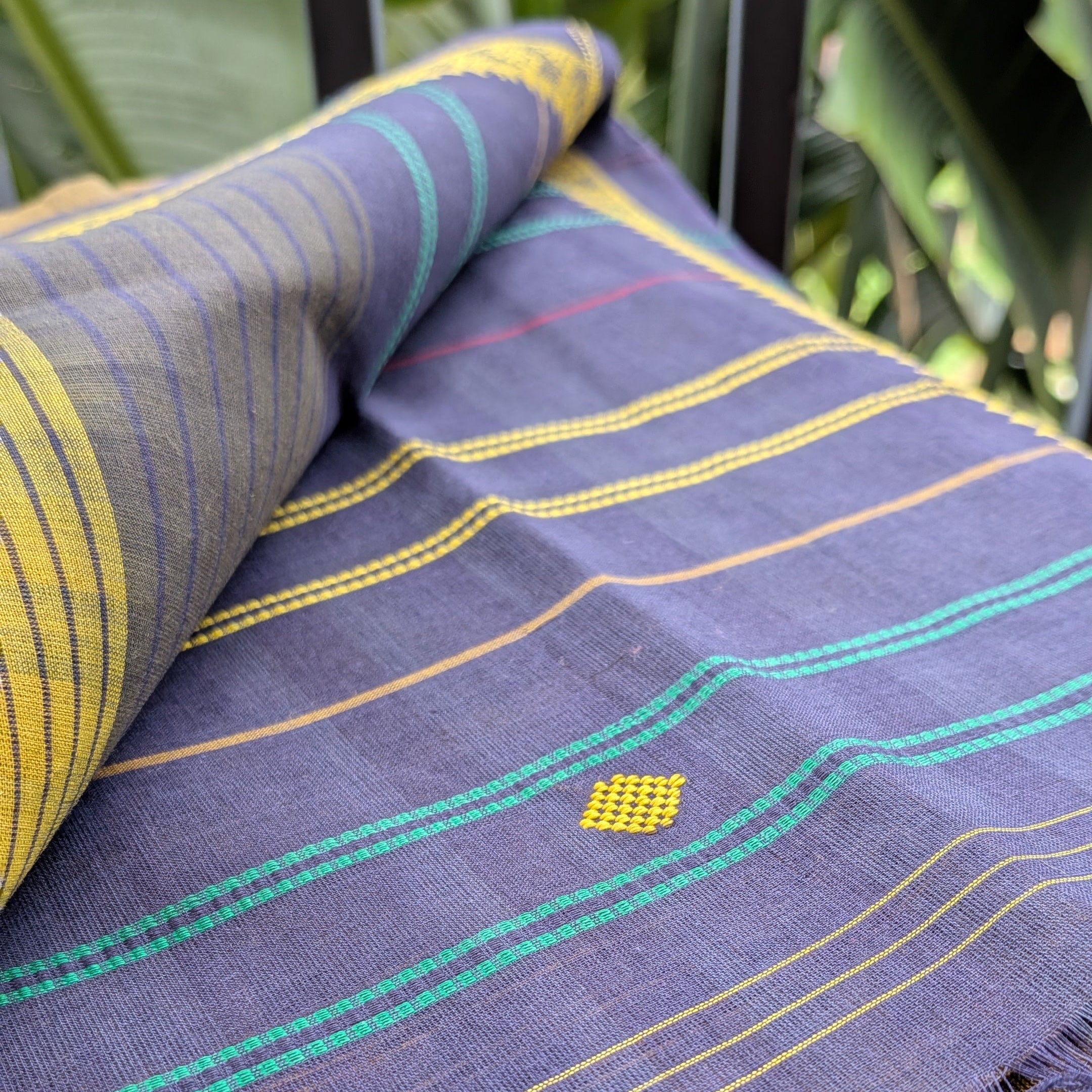 Olive Green Kasargod Handloom Saree With Yellow and Green Buttas