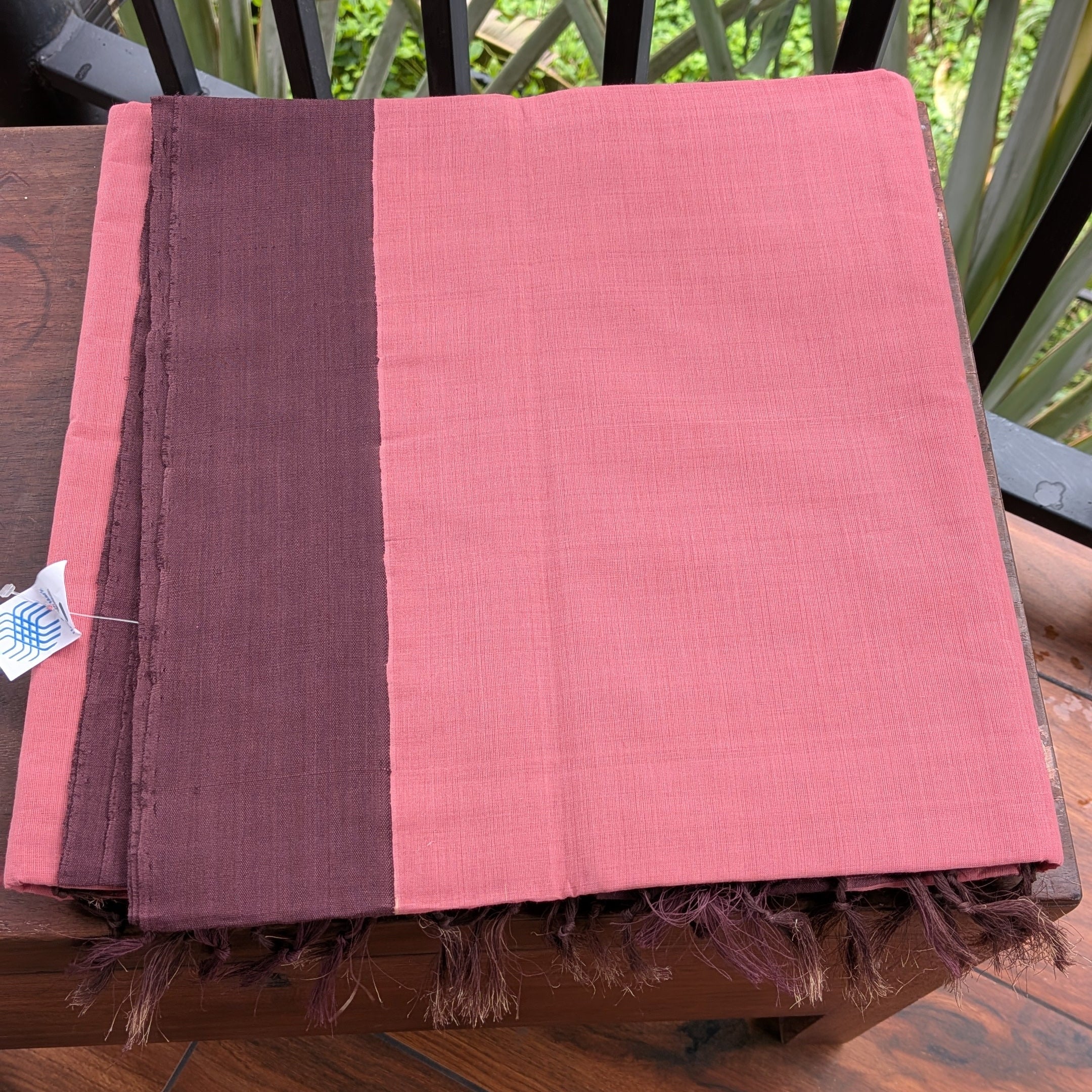Mauve Pink Plain Kasargod Handloom Saree With Dark Brown Border