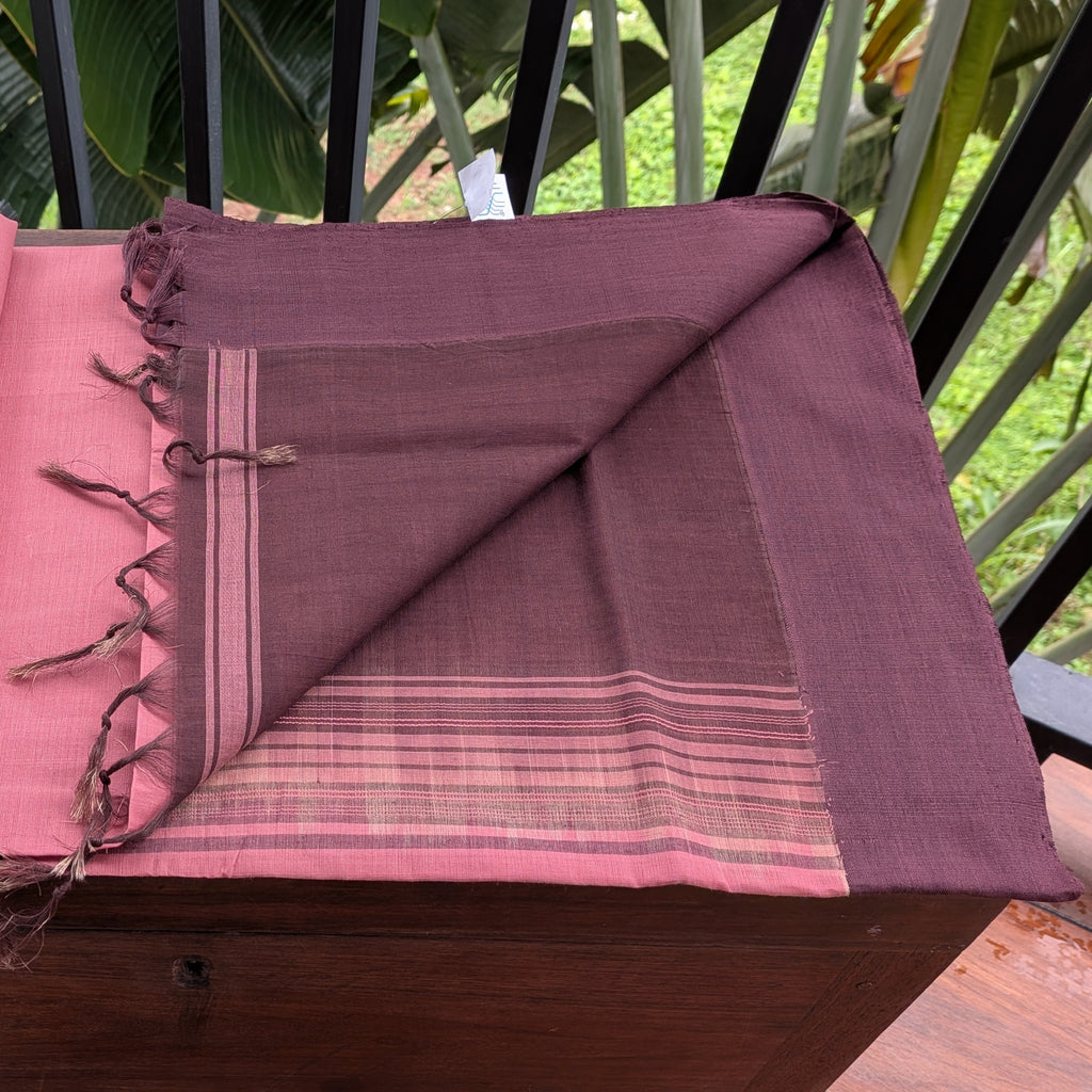 Mauve Pink Plain Kasargod Handloom Saree With Dark Brown Border