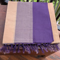 Cream Beige Kasargod Handloom Saree With Purple Border