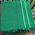 Green Small Checkered Kasargod Handloom Saree With small Yellow Border