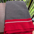 Black Checkered Patteda Anchu Handloom Saree with Dark Red Border