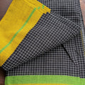 Black Checkered Patteda Anchu Handloom Saree with Green and Yellow Borders