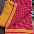 Red Checkered Patteda Anchu Handloom Saree with Orange Border
