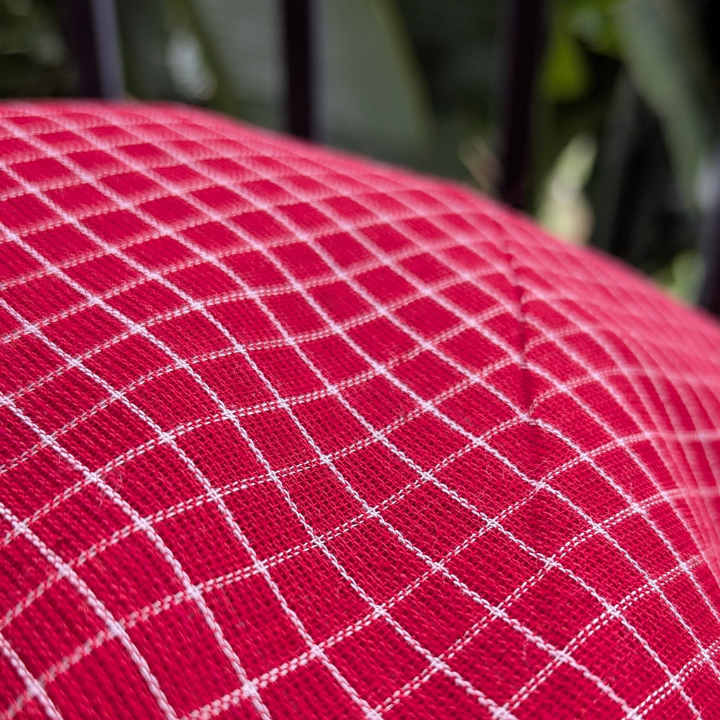 Red Checkered Patteda Anchu Handloom Saree with Orange Border