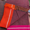 Brown Checkered Patteda Anchu Handloom Saree with Orange and Pink Border