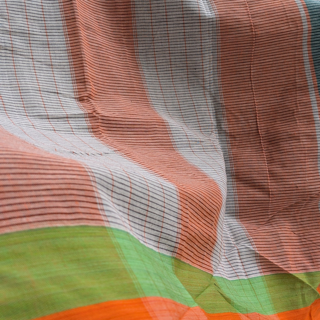 Light Green Patteda Anchu Handloom Saree with Orange and Green Border