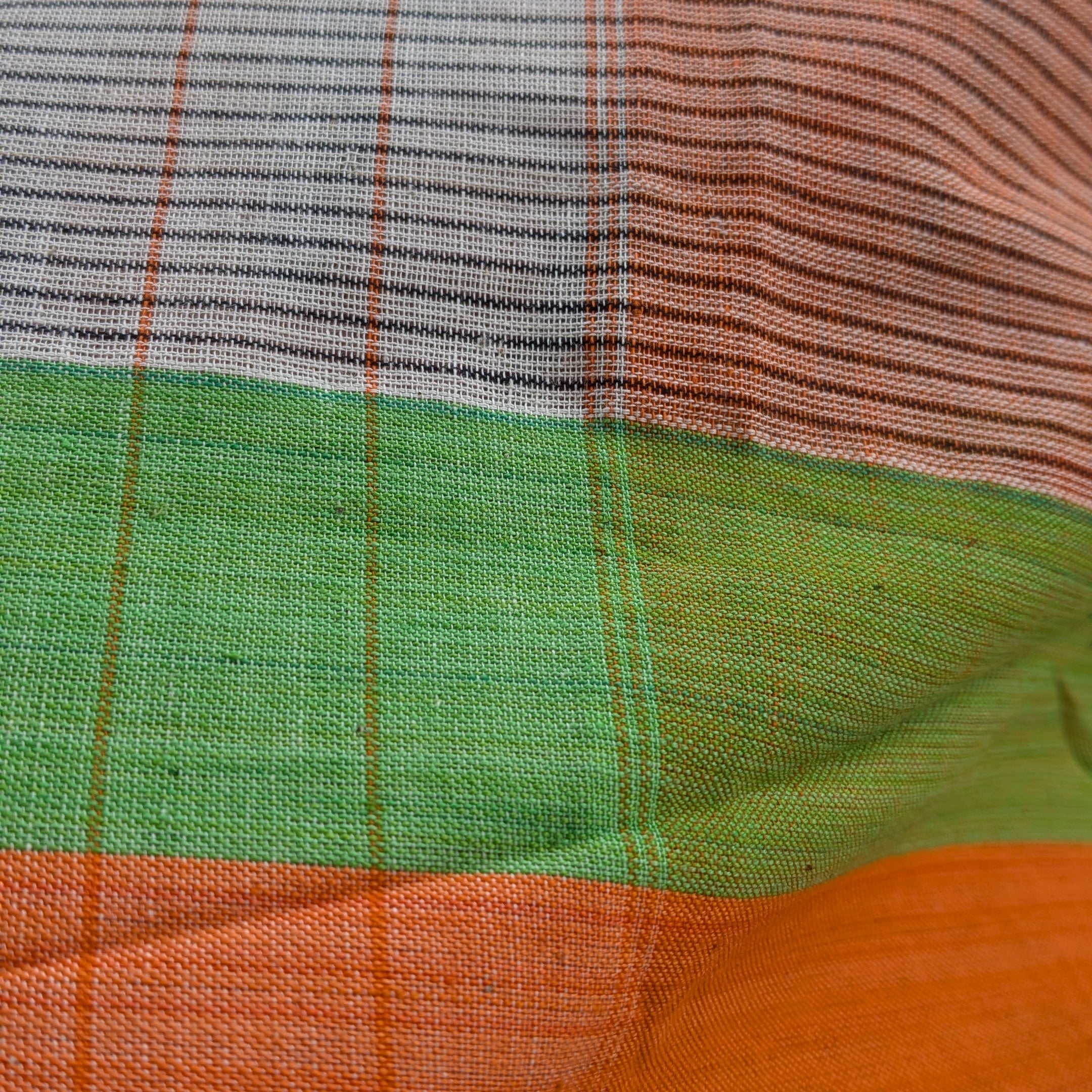 Light Green Patteda Anchu Handloom Saree with Orange and Green Border