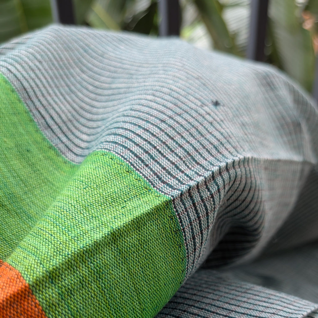 Light Green Patteda Anchu Handloom Saree with Orange and Green Border