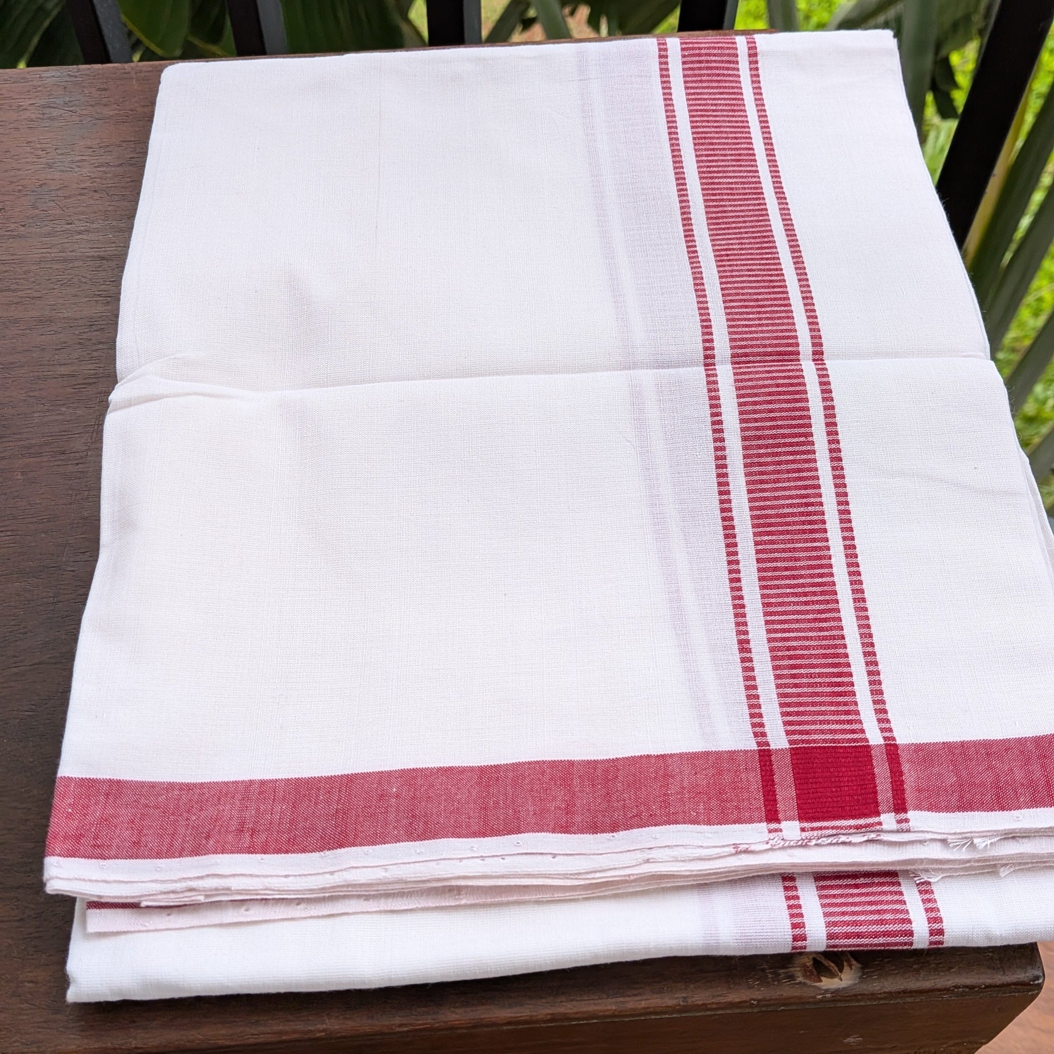 White Handloom Dhoti/Lungi with Light Red Border