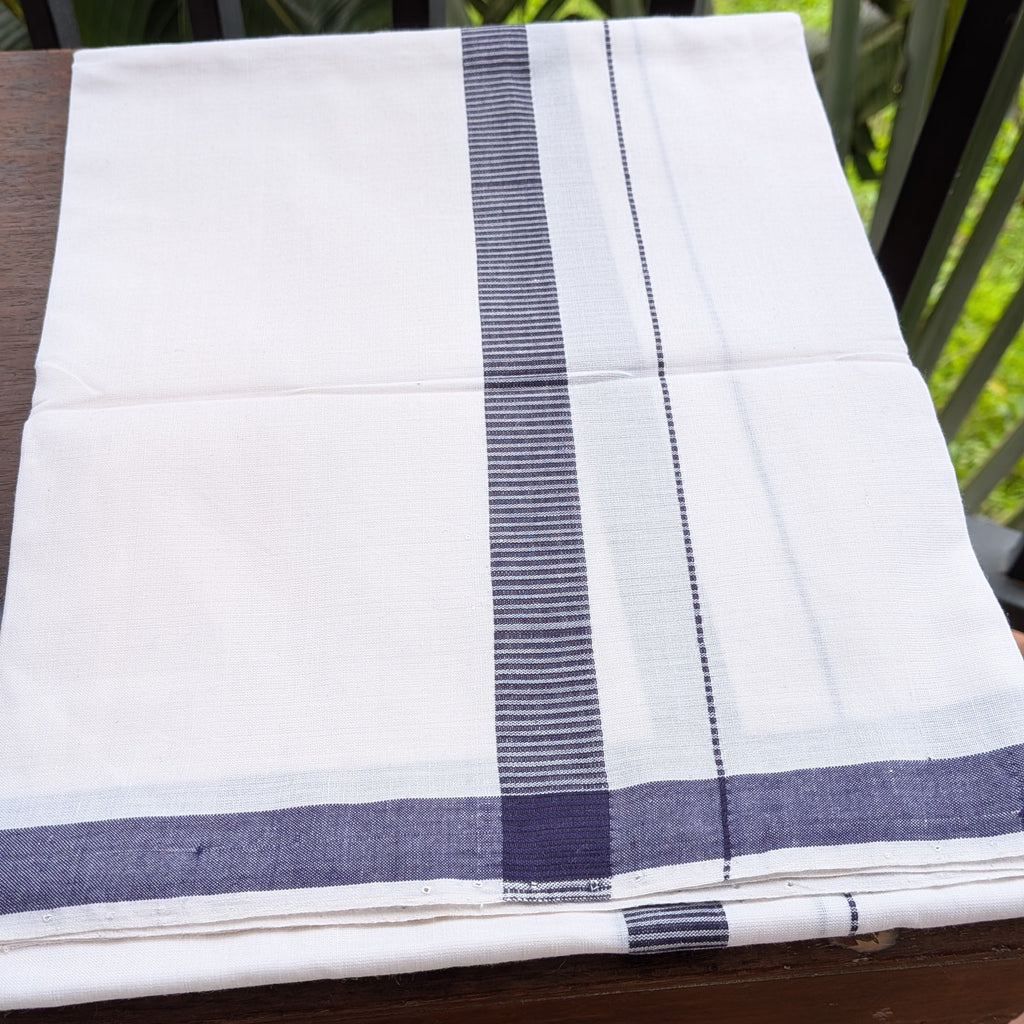 White Handloom Dhoti/Lungi with Blue Border