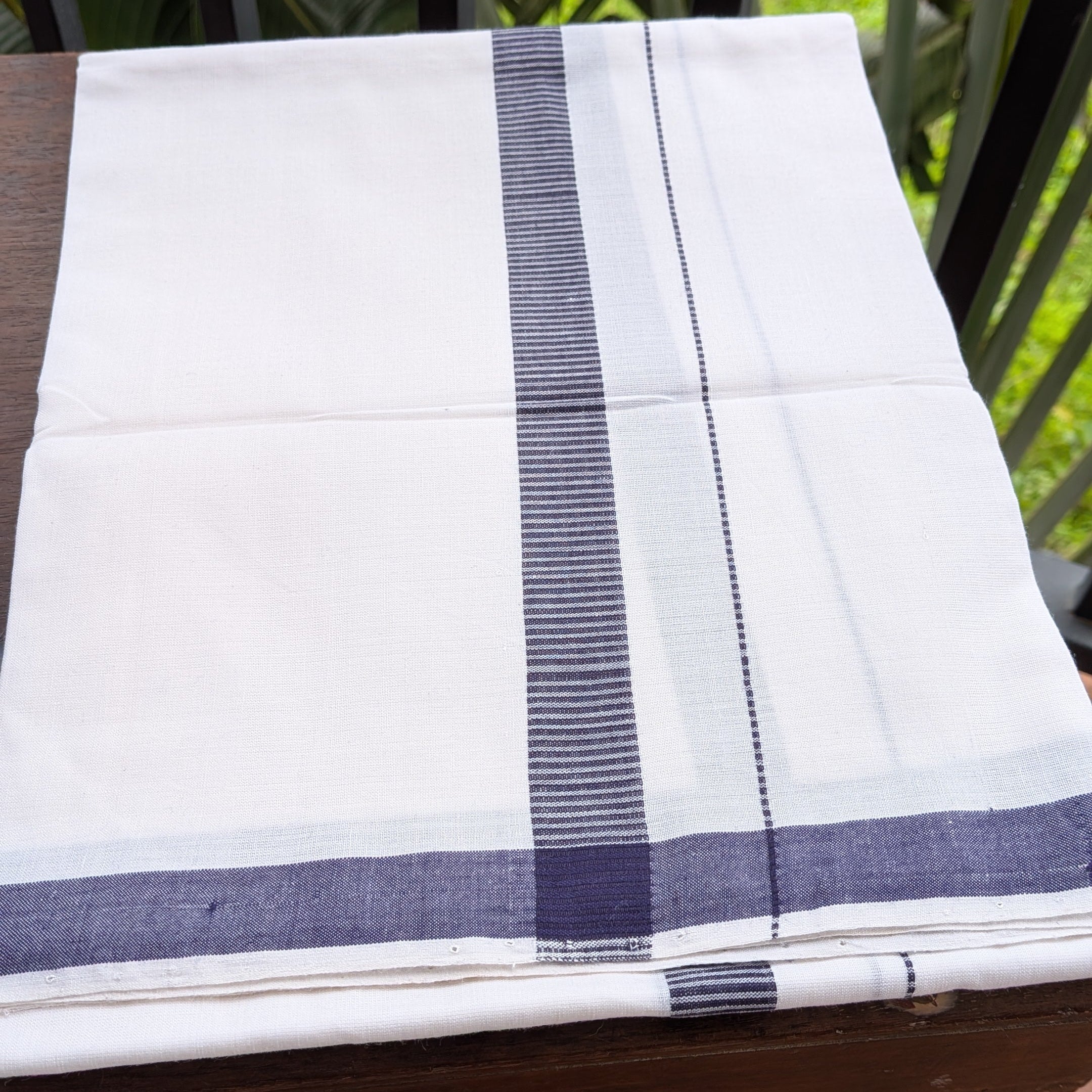 White Handloom Dhoti/Lungi with Blue Border