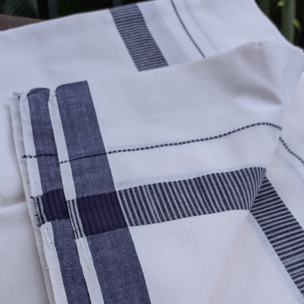 White Handloom Dhoti/Lungi with Blue Border