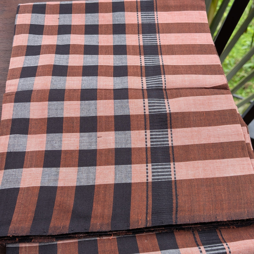 Brown & Black Checkered Handloom Mundu/Panche