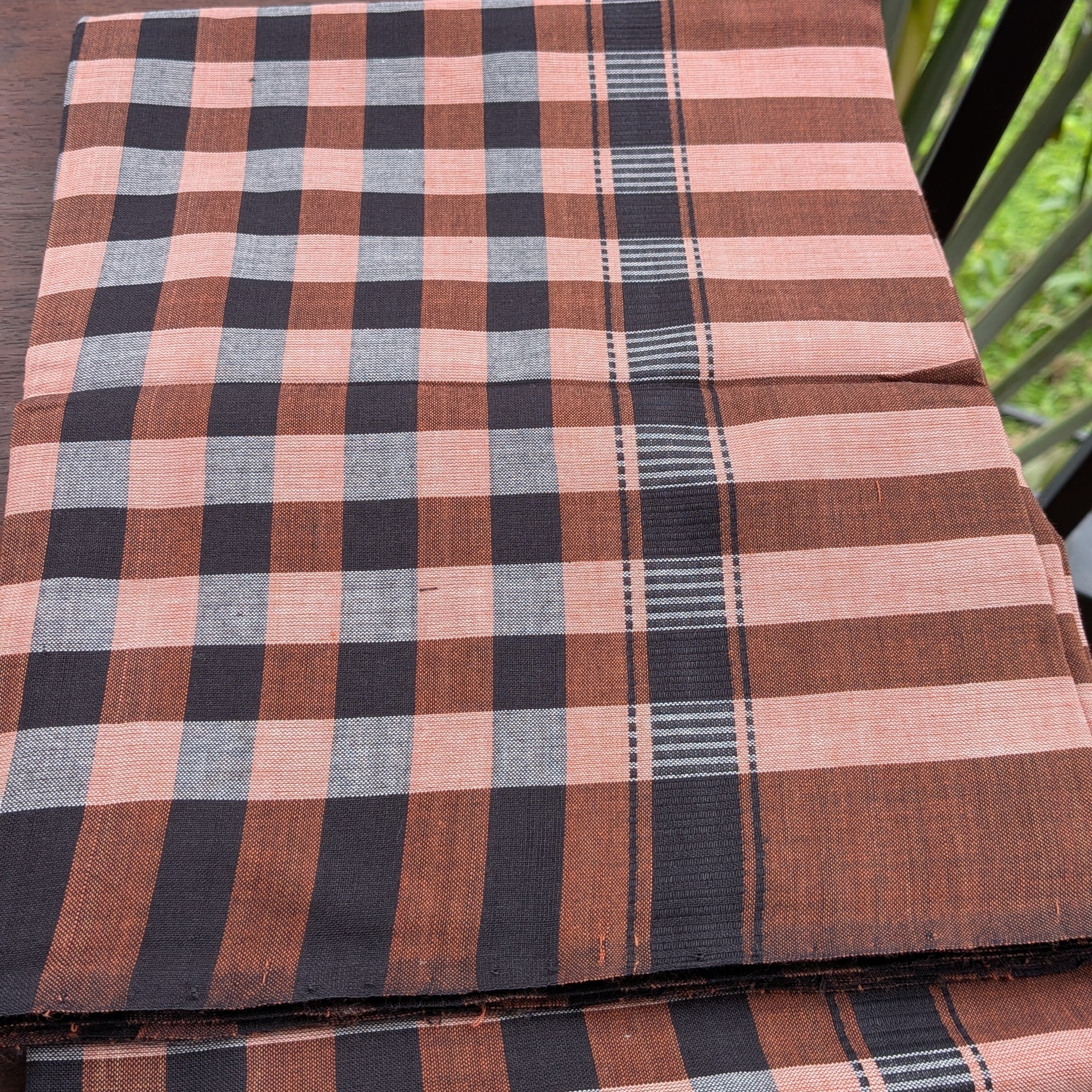 Brown & Black Checkered Handloom Mundu/Panche