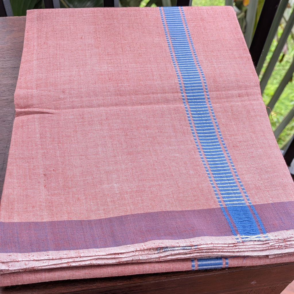 Light Brown Handloom Mundu/Panche with Blue Border