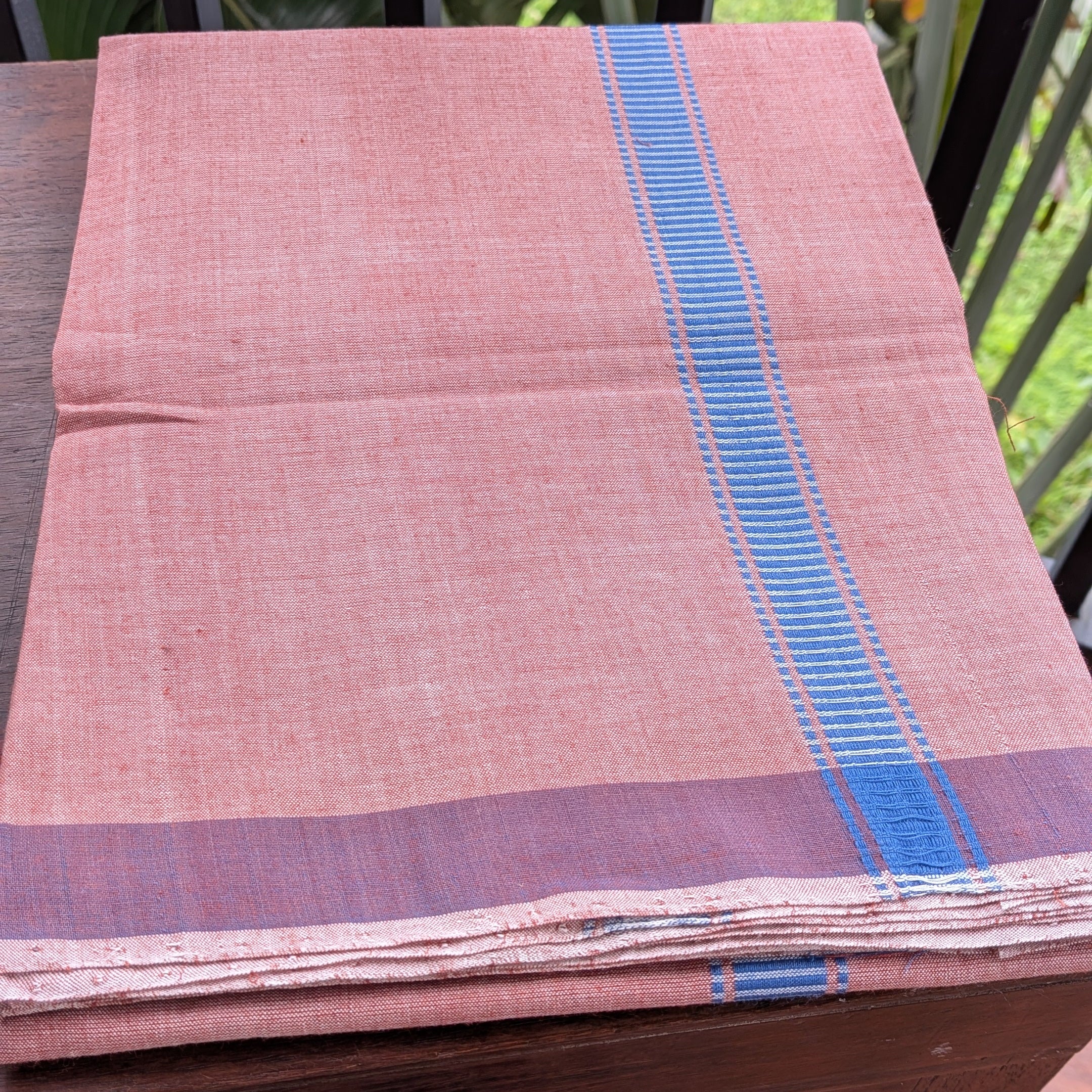 Light Brown Handloom Mundu/Panche with Blue Border