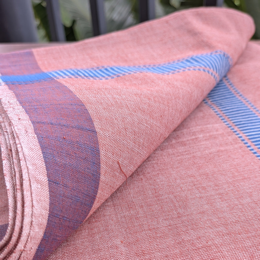 Light Brown Handloom Mundu/Panche with Blue Border