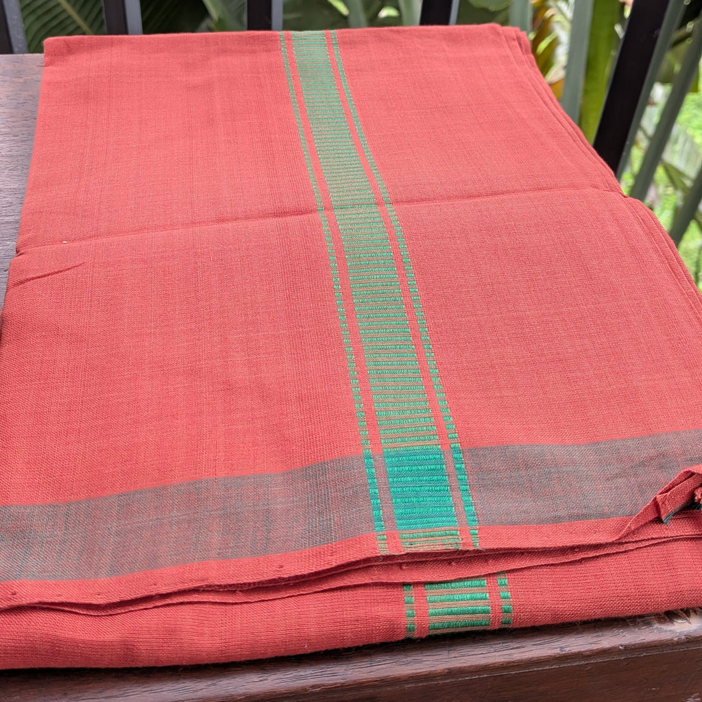 Brown/Kavi Handloom Mundu/Panche with Green Border