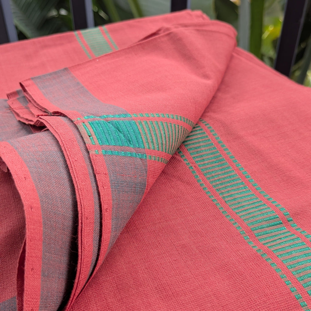 Brown/Kavi Handloom Mundu/Panche with Green Border