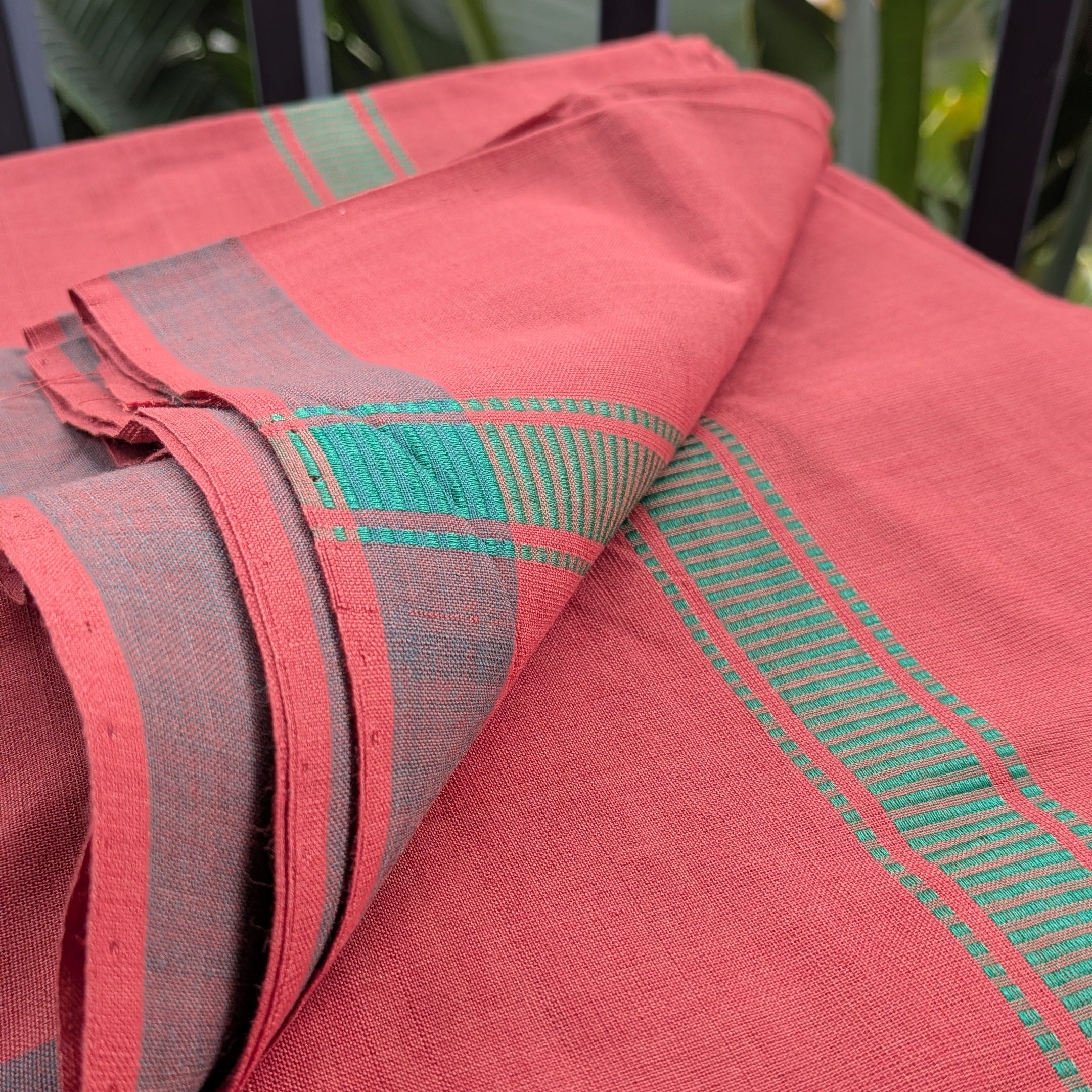 Brown/Kavi Handloom Mundu/Panche with Green Border