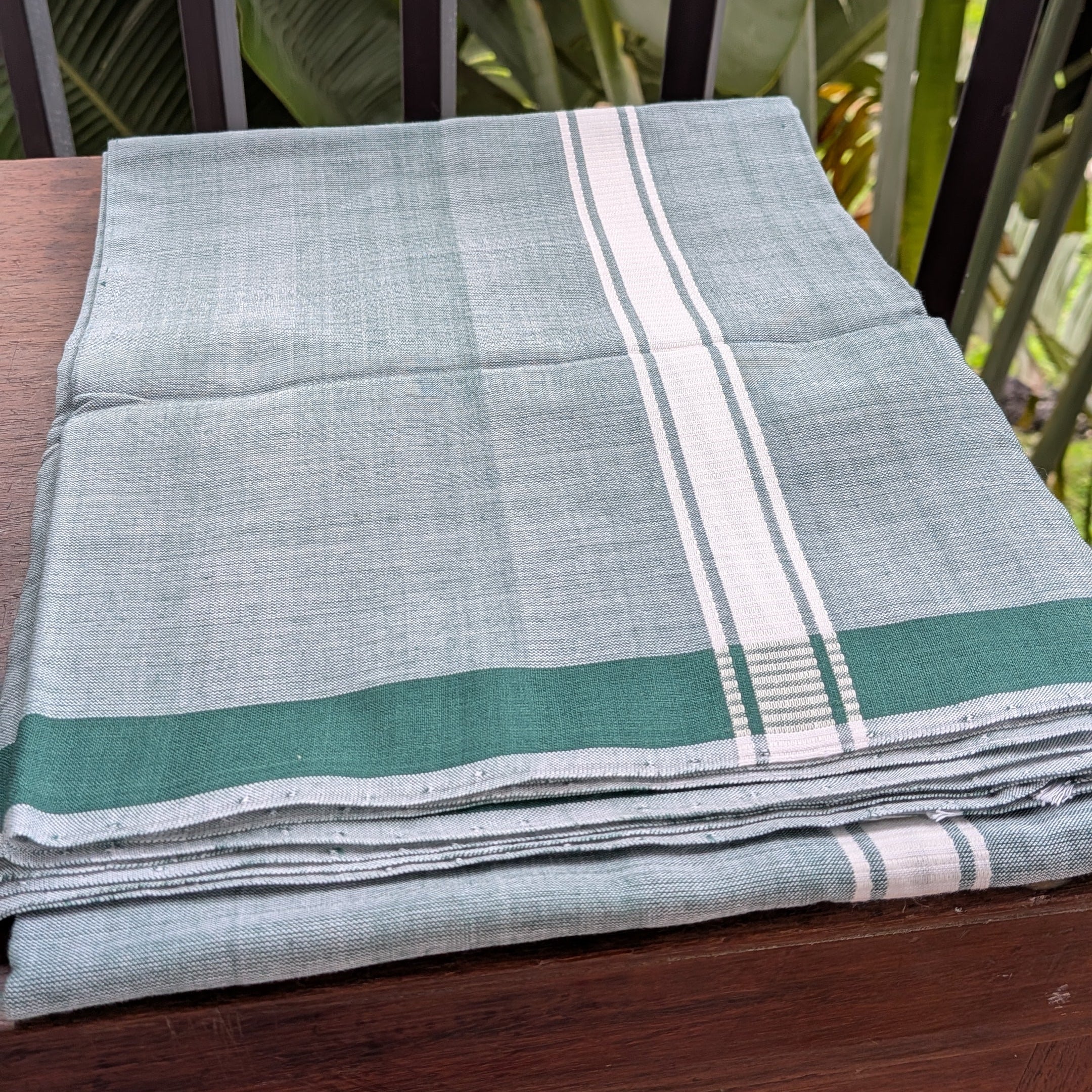 Light Green Handloom Mundu/Panche with White Border