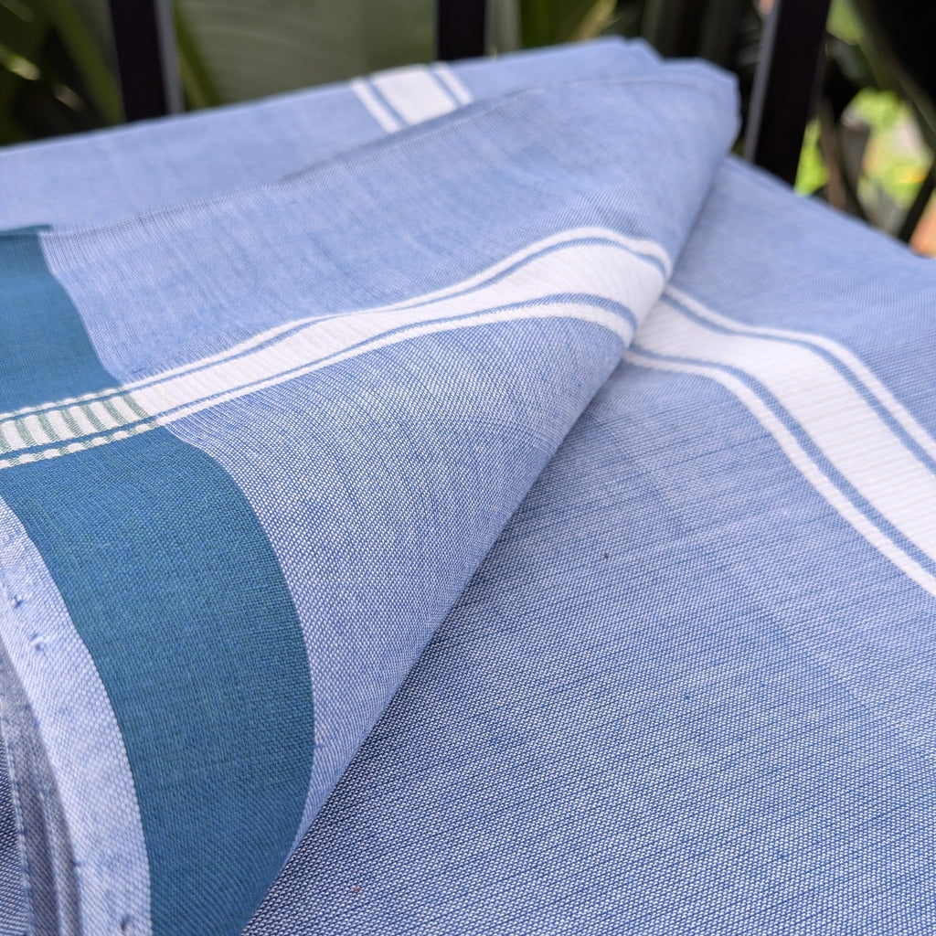 Sky Blue Handloom Mundu/Panche with White Border