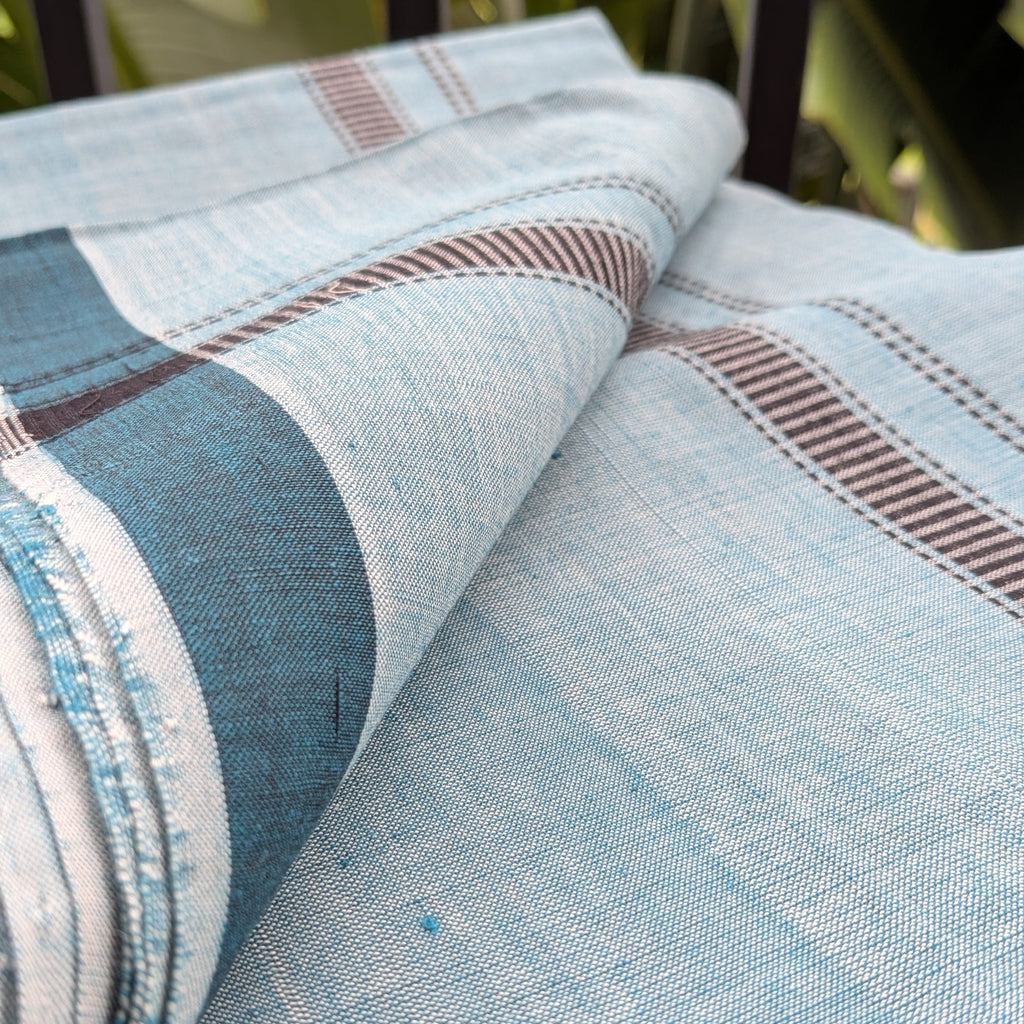 Light Blue Handloom Mundu/Panche with Teal Border
